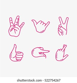 Hand Gesture Minimalistic Flat Line Vector Icon Set