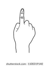 Hand Gesture, Number 1 or One Hand Sign, Body Language, Line Art Style Illustration