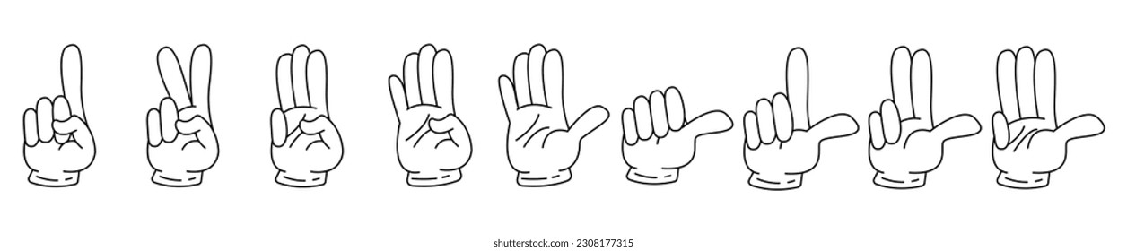 hand gesture number 1-9 cartoon outline stroke