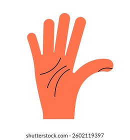 Hand gesture. Number five. Color trendy vector illustration. Index, middle, ring, little fingers and thumb
