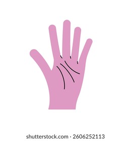 Hand gesture. Number five. Color trendy vector illustration. Index, middle, ring, little fingers and thumb