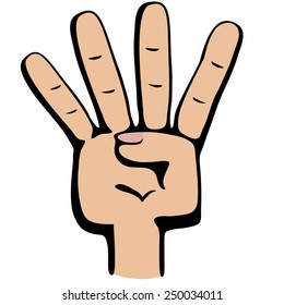 Hand gesture number four closeup isolated on a white background