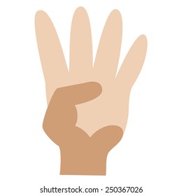 Hand gesture number four closeup isolated on a white background