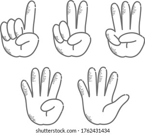 Hand gesture, number - sign set (Retro touch)