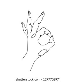 Hand gesture ok. One line drawing