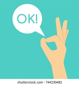 Hand gesture OK sign. Illustration in flat style