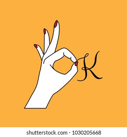 hand gesture ok sign vector and handwritting font "K".