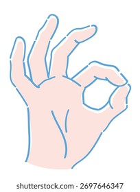 Gesto de la mano. OK. Ilustración de boceto de Vector.