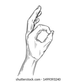 Hand gesture okay. Illustration in sketch style. Hand drawn vector illustrations.