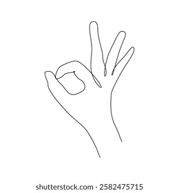 Hand gesture okay. one line hand shows an okay gesture. continuous okay line hand-drawn. greeting with hand concept