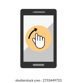 A hand gesture on a mobile device screen.