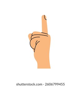 Hand gesture. One or up. Color trendy vector illustration. Index, middle, ring, little fingers and thumb
