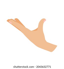 Hand gesture with open palm up. Place for text on hand, presentation