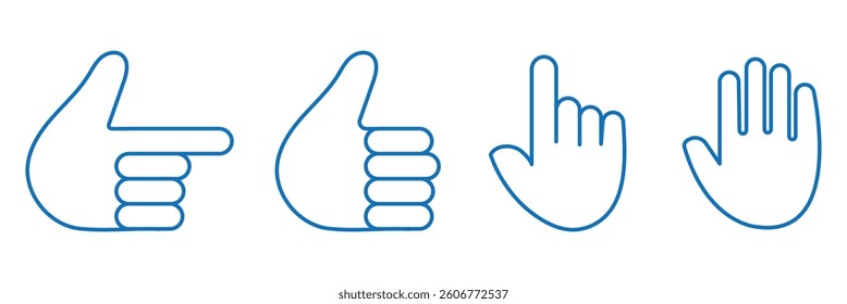 hand gesture outline icon set. Hands line icons set. Editable stroke.