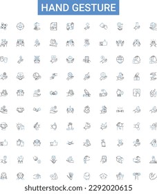 Hand gesture outline icons collection. gesticulating, waving, pointing, beckoning, signaling, clapping, shaking vector illustration set. saluting, clasping, jabbing line signs