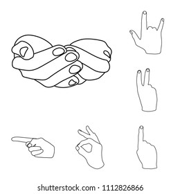 Hand gesture outline icons in set collection for design. Palm and finger vector symbol stock web illustration.