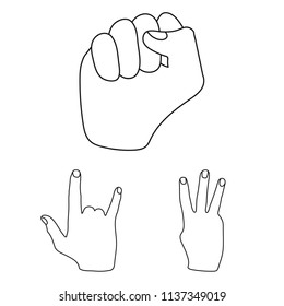 Hand gesture outline icons in set collection for design. Palm and finger vector symbol stock web illustration.