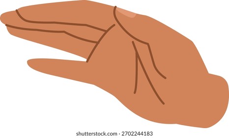 Eine Hand in einer Geste mit umrissenen Fingern im flachen Stil. Die Abbildung zeigt eine Handfläche mit linearen Details und vereinfachter Form. Cartoon, Vektorgrafik.