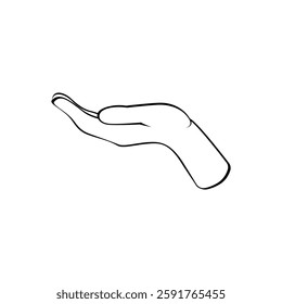 Hand gesture outstretching as concept asking for help isolated on white background.  line sketch 
