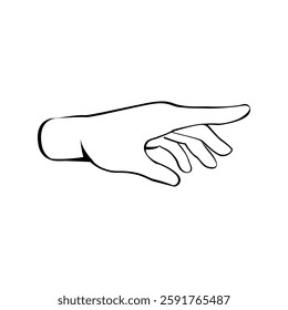 Hand gesture palm down. Arm showing something, gives a helping hand, support concept sketch out line