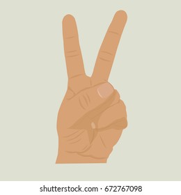 Hand gesture peace sign, symbol. Sketch vector illustration Two fingers of a female hand and a man's. 
