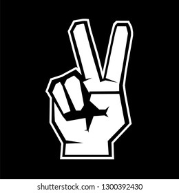 Hand Gesture Peace Sign. Hand Gesture V Sign For Victory Or Peace Art Vector Icon.