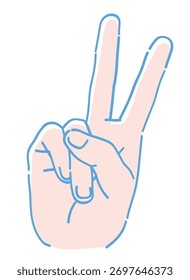 Hand gesture. Peace sign. Vector sketch illustration.