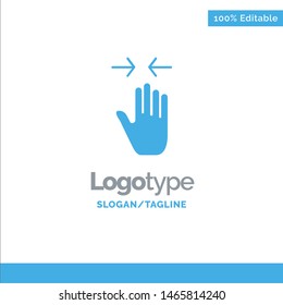 Hand, Gesture, Pinch, Arrow, zoom in Blue Solid Logo Template. Place for Tagline. Vector Icon Template background