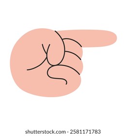 Hand gesture, pointing direction with the index finger, cursor. Gesturing human arm. Trendy modern vector illustration isolated on white background, hand drawn, flat design
