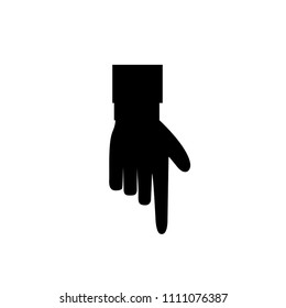Hand gesture of pointing finger icon illustration of businessman black hand with index finger pointing down isolated on white background