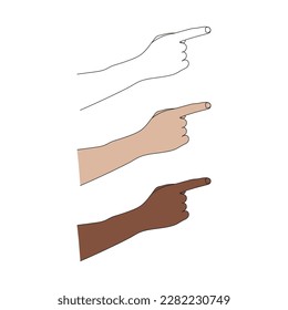 Hand gesture with pointing finger. One single line drawing. Hand drawn vector illustration.