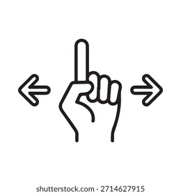Handgeste mit Zeigefinger und gegensätzlichen Pfeilen im Line Art Stil