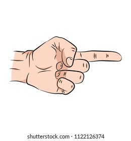 Hand gesture. Pointing right finger sketch vector illustration style. isolated on white background