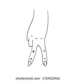Handgeste Zeige zwei Finger hoch, Zählen. Zwei Finger oben. Vektorgrafik-Schere Handzeichen. Vektorgrafik-Symbole für einfache Gesten.