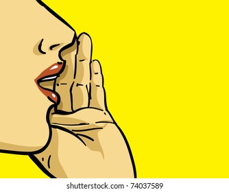 hand gesture of pop art woman illustration, yellow background, spread the word theme 