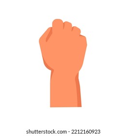 Hand gesture of power, isolated clenched fist back view. Symbol of power or protest, anger or strength, resistance or riot. Nonverbal communication. Vector in flat style
