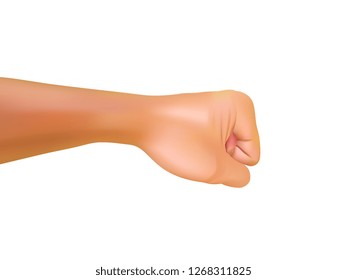 Hand Gesture of Punching, Side Viewm Gradient Mesh Style, Realistic Vector Illustration