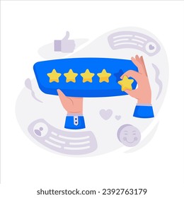 Hand gesture putting five stars, Customer feedback vote rating vector illustration