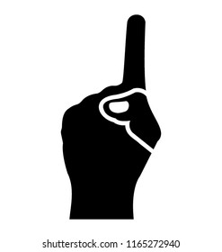 Hand gesture with a raised index finger points upward