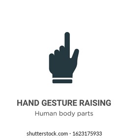 Hand gesture raising the index finger glyph icon vector on white background. Flat vector hand gesture raising the index finger icon symbol sign from modern human body parts collection for mobile 