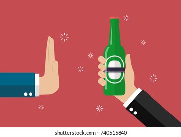 Hand gesture rejection a bottle of beer. No alcohol