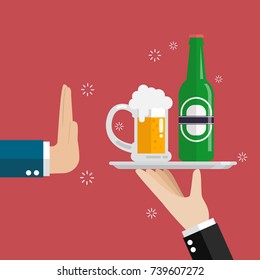 Hand Gesture Rejection A Glass Of Beer. No Alcohol