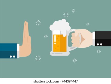 Hand gesture rejection a glass of beer. No alcohol