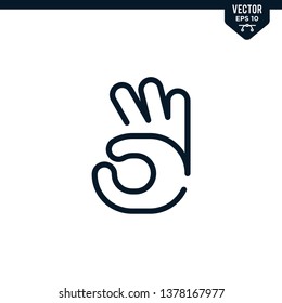 Hand gesture represent agree, okay or OK
icon collection in outlined or line art style, editable stroke vector
