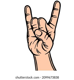 Hand gesture. Rock sign. Colorful vector illustration. Isolated on white background. Design element. Template for your design, books, stickers, cards.