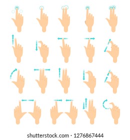 Hand gesture for the screen of mobile phone. Finger movement for touch screen. Hand palm icon. Isolated vector illustration in cartoon style