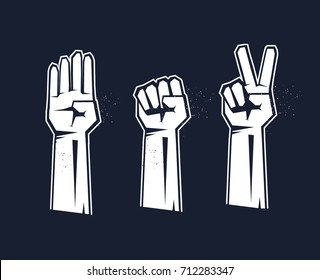 Hand Gesture Set. Isolated Vector Illustration Of Human Hands.Rock,
Scissors And Paper.