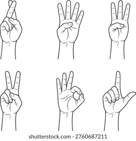 Hand Gesture Set Line Art Fingers Counting Signs Minimal Vector