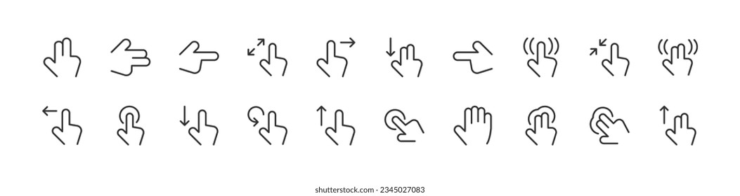conjunto de gestos de mano de iconos de línea simple. Colección de iconos web para el diseño de UIUX. Razo vectorial editable 24x24 Pixel Perfecto