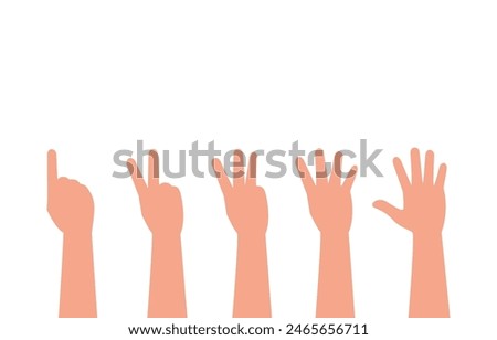 Hand gesture showing 1 to 5 fingers isolated on white background. Various gestures of hands. Vector illustration flat design style